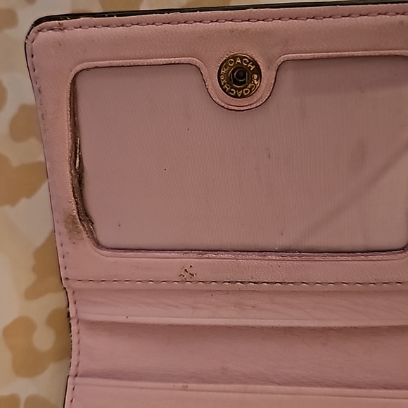 COACH  Black Signature C Snap Bifold Leather Wallet Zip Coin Pocket - Picture 6 of 7